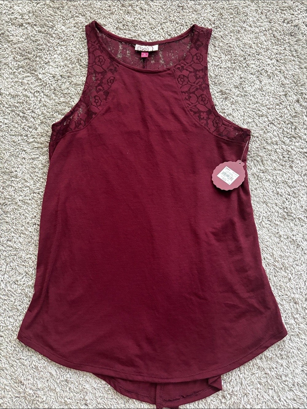 SO Burgundy Lace-Trim Tank Top - Women's Sleeveless Knit